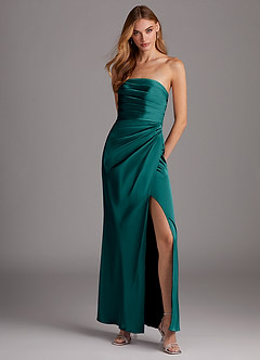 Azazie Lexie Bridesmaid Dresses Peacock Sheath Strapless Stretch Satin Convertible Dress image1