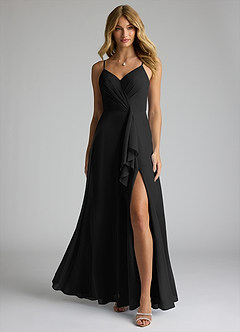 Azazie Akita Robes de demoiselle d'honneur Robe Trapèze en Mousseline de soie Noir image3