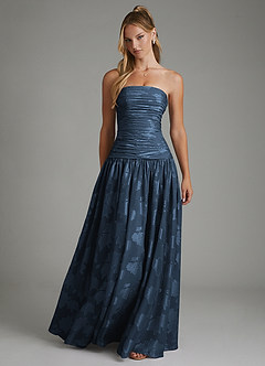 Azazie Remy Vestidos de damas de honor Vestido Azul Marino Oscuro de Jacquard floral desgastado de Línea A con Palabra de honor image1