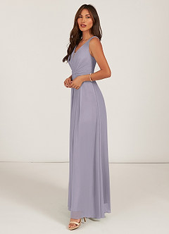 Azazie Gina Bridesmaid Dresses Fog A-Line V-Neck Pleated Chiffon Dress image9