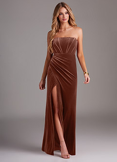 Azazie Larisa Jurken voor bruidsmeisjes Converteerbaar Jurk van flueel met Kolom Strapless Terracotta image1