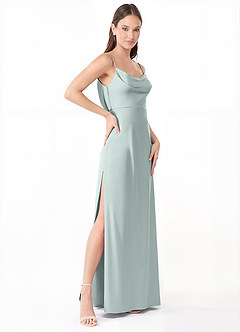 Azazie Alaija Robes de demoiselle d'honneur Robe Sirène en Satin extensible Fente Latérale Brume image3