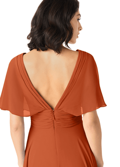 Azazie Pamela Bridesmaid Dresses Burnt Orange A-Line V-Neck Pleated Chiffon Dress image5