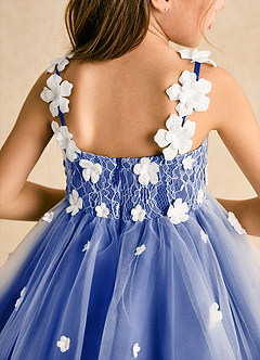 Azazie Teacup Flower Girl Dresses Ivory Royal Blue Ball-Gown Lace Tulle Dress image11