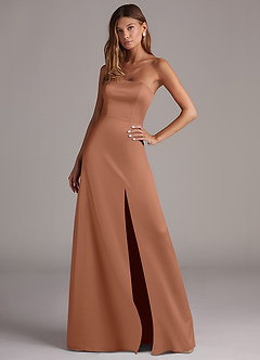 Azazie Wren Bridesmaid Dresses Bronzer A-Line Strapless Stretch Satin Convertible Dress image3