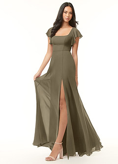 Azazie Bondi Abiti da Damigella Abito A-Line in Chiffon con Volant Willow Green image4