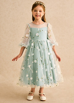 Azazie Elowen vestidos de niña de las flores Vestido de Agave de Encaje de Corte en A con Escote de Corazón image3