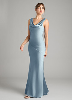 Azazie Rylina Bridesmaid Dresses Dusty Blue Mermaid Stretch Satin Dress image4
