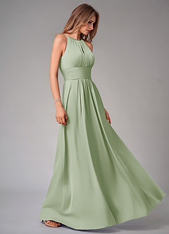 Azazie Bonnie Bridesmaid Dresses Dusty Sage A-Line Pleated Stretch Satin Dress image4