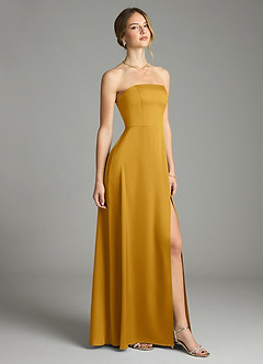 Azazie Wren Bridesmaid Dresses Butterscotch A-Line Strapless Stretch Satin Convertible Dress image1