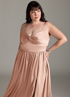 Azazie Zeya Brudtärnklänningar Klänning av A-Line i Stretch Satin Plisserad Roséguld image14