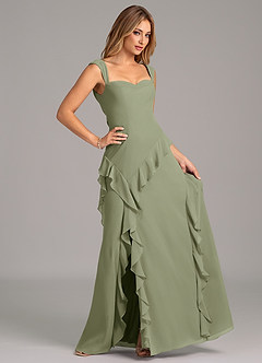 Azazie Sloane At-home Try On Dresses Terracotta A-Line Sweetheart Neckline Chiffon Dress image3