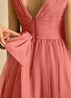 Azazie Macaron Flower Girl Dresses Salmon Pink A-Line Pleated Tulle Dress image6