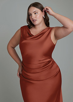 Azazie Kieryn Vestidos de damas de honor Vestido Castaño de Satén Elástico de Corte Sirena con Plisado image12