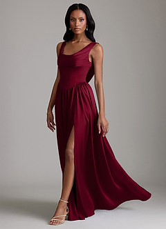 Azazie Novi Bridesmaid Dresses Burgundy A-Line with Pockets Stretch Satin Dress image6