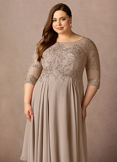 Azazie Marge Kleider für die Brautmutter A-Linie Schaufel Spitze Chiffon Kleid Taupe image11