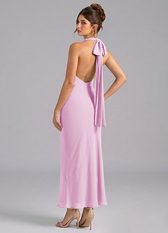 Azazie Velli Vestidos de madrinha de casamento Vestido Rosa Doce de Chiffon de sereia com Pescoço alto image6