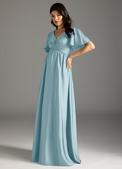 Azazie Verna Maternity Bridesmaid Dresses A-Line Ruched Stretch Satin Floor-Length Dress image4