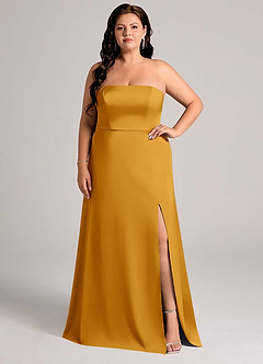 Azazie Wren Bridesmaid Dresses Butterscotch A-Line Strapless Stretch Satin Convertible Dress image8