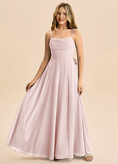 Azazie Bear Junior Vestido de Rosa Rubor de Gasa de Corte en A con Plisado image4