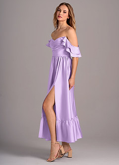 Azazie Anaya Robes de demoiselle d'honneur Robe Trapèze Convertible en Satin extensible Encolure en Forme de Cœur Lilas image4
