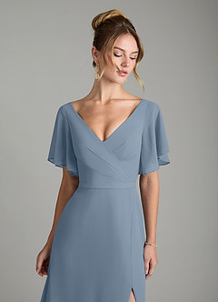 Azazie Ambrosia Bridesmaid Dresses Dusty Blue A-Line Pleated Chiffon Dress image3