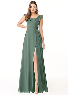 Azazie Jinny Brautjungfernkleider A-Linie Quadratischer Ausschnitt Gerüscht Chiffon Kleid Eukalyptus image1