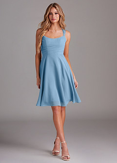 Azazie Vina Bridesmaid Dresses Steel Blue A-Line Lace Chiffon Dress image3