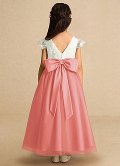 Azazie Pookie Flower Girl Dresses Coral A-Line Lace Tulle Dress image5