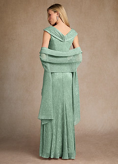 Azazie Warren Mother of the Bride Dresses Aquamarine A-Line Pleated Metallic Mesh Dress image3