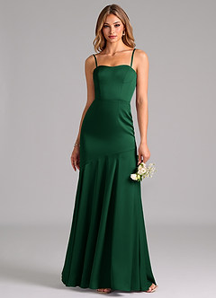 Azazie Shiloh Vestidos de damas de honor Vestido de Verde Oscuro de Satén Elástico de Corte Sirena Convertible con Sin tirantes image2