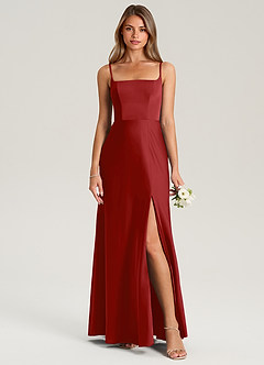 Azazie Lidia Abiti da Damigella Abito Sirena in Raso Elasticizzato Spacco Laterale Melograno image11