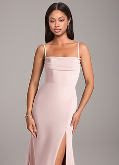 Azazie Saige Bridesmaid Dresses Blushing Pink Sheath Off the Shoulder Chiffon Convertible Dress image2
