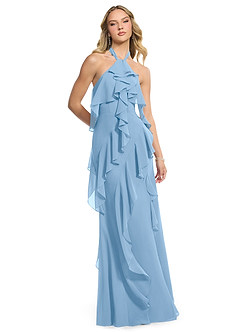 Azazie Velma Bridesmaid Dresses Powder Blue A-Line Side Slit Chiffon Dress image3