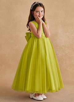Azazie Cookie Robe Demoiselle D'honneur Fillette Robe Trapèze en Tulle Arc Citronnelle image3