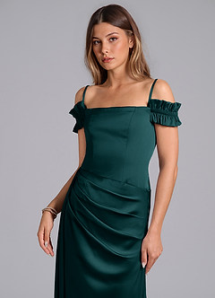 Azazie Kalysia Brautjungfernkleider Wandelbar Meerjungfrau-Linie Schulterfrei Stretch-Satin Kleid Kiefer image5