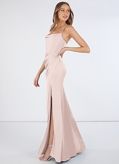 Azazie Marzia Brautjungfernkleider Etui Kutte Gefaltet Stretch-Satin Kleid Zartrosa image3