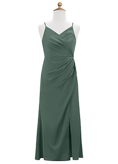 Azazie Maci Junior Sea Moss Mermaid Pleated Stretch Satin Dress image6