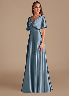 Azazie Pamela Robes de demoiselle d'honneur Robe Trapèze en Satiné métallisé Plissée Violet Crépusculaire image4