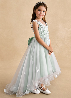 Azazie Celia Flower Girl Dresses Agave A-Line Lace Tulle Dress image3