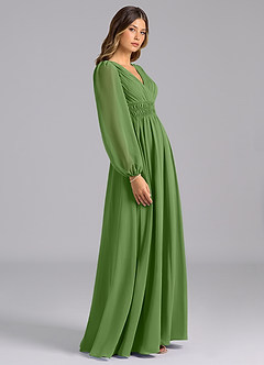 Azazie Palerma Bridesmaid Dresses Basil A-Line Long Sleeve Chiffon Dress image3