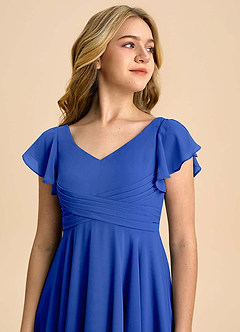 Azazie Caria Junior Royal Blue A-Line Pleated Chiffon Dress image4