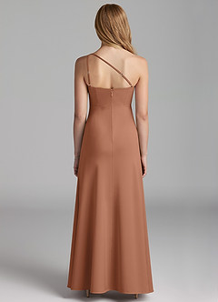 Azazie Mika Junior Robe Trapèze en Satin extensible Plissée Bronze image2