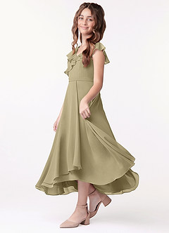 Azazie Posie Junior Moss Green A-Line Ruched Chiffon Dress image2
