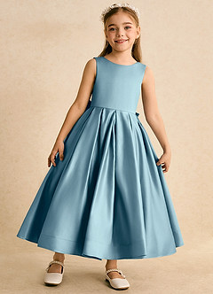 Azazie Cailee Blumenmädchenkleider Ballkleid Plissee Matte Satin Kleid Stimmungsvolles Blau image5