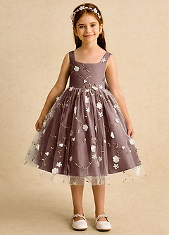 Azazie Bean Flower Girl Dresses Espresso Ball-Gown Sleeveless Tulle Dress image1