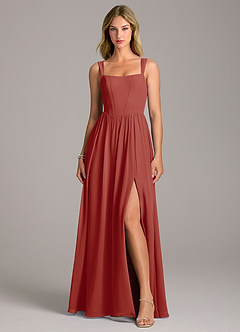 Azazie Rosaline Bridesmaid Dresses Terracotta A-Line Side Slit Chiffon Dress image4