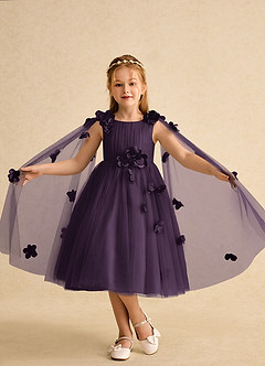 Azazie Staria Flower Girl Dresses Plum Ball-Gown Ruched Tulle Dress image4