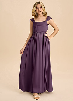 Azazie Hattie Junior Plum A-Line Pleated Stretch Satin Dress image5