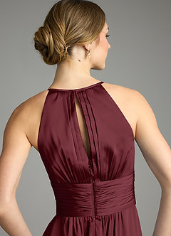 Azazie Bonnie Bridesmaid Dresses Cabernet A-Line Pleated Stretch Satin Dress image6